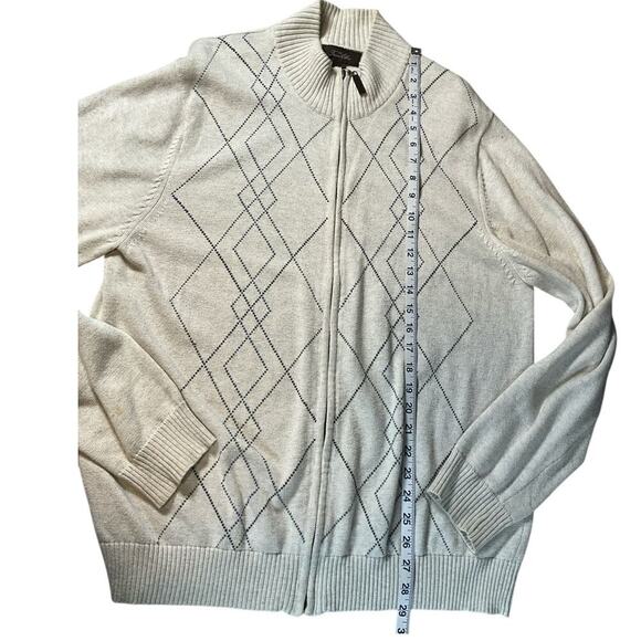 Tasso Ella 100% Cotton Full Zip Knit Cardigan Sweater Mens Tan/Blue Mock Collar - Picture 5 of 8